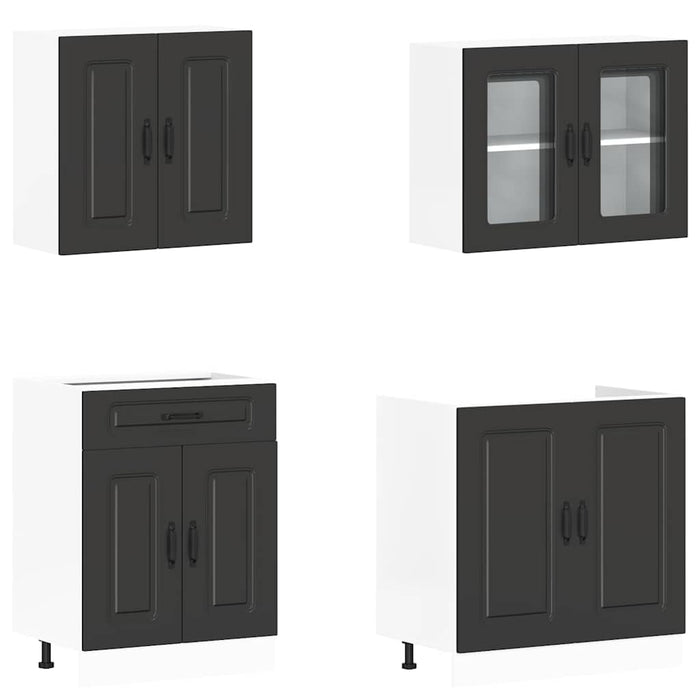 Set dulap de bucătărie 4 piese „Kalmar” lemn negru prelucrat - WALTI WALTI