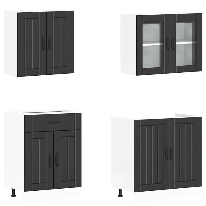 Set dulap de bucătărie 4 piese „Kalmar” lemn negru prelucrat - WALTI WALTI