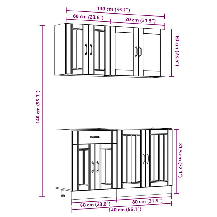 Set dulap de bucătărie 4 piese „Kalmar” lemn negru prelucrat - WALTI WALTI