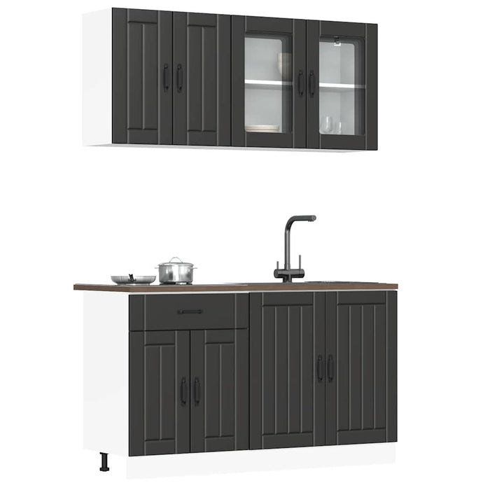 Set dulap de bucătărie 4 piese „Kalmar” lemn negru prelucrat - WALTI WALTI