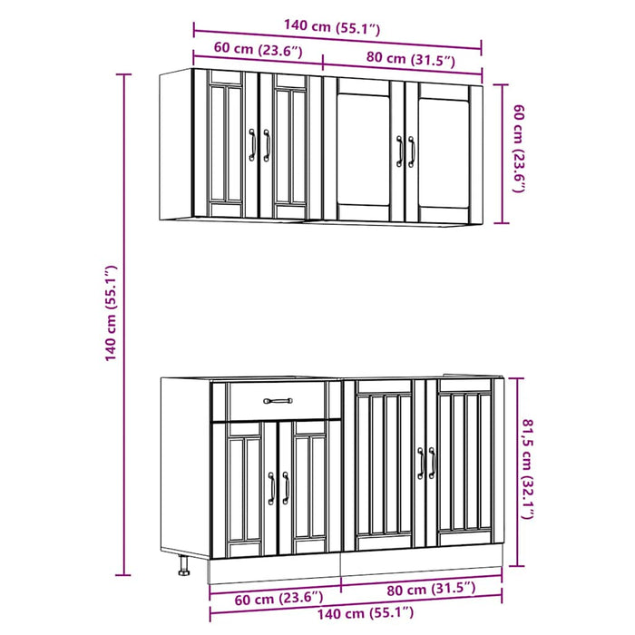 Set dulap de bucătărie 4 piese „Kalmar” alb lucios Lemn - WALTI WALTI