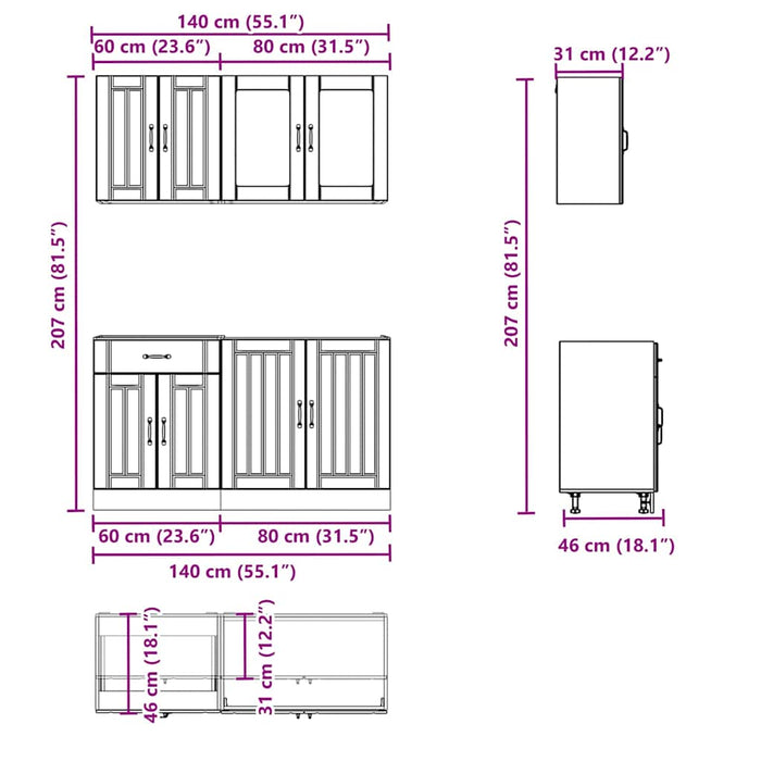 Set dulap de bucătărie 4 piese „Kalmar” stejar artizanal lemn - WALTI WALTI