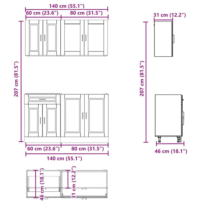 Set dulapuri de bucătărie 4 piese „Kalmar” gri beton Lemn - WALTI WALTI