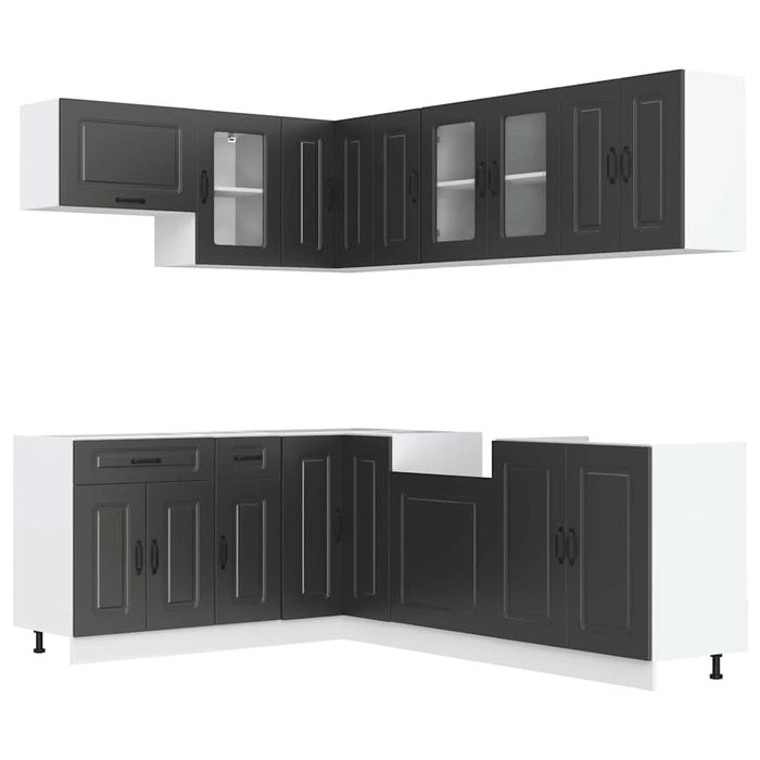 Set dulap de bucătărie 11 piese „Kalmar” lemn negru prelucrat - WALTI WALTI
