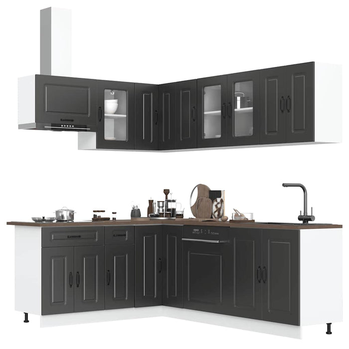 Set dulap de bucătărie 11 piese „Kalmar” lemn negru prelucrat - WALTI WALTI