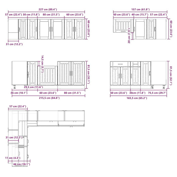 Set dulapuri de bucătărie 11 piese „Lucca” gri beton Lemn WALTI