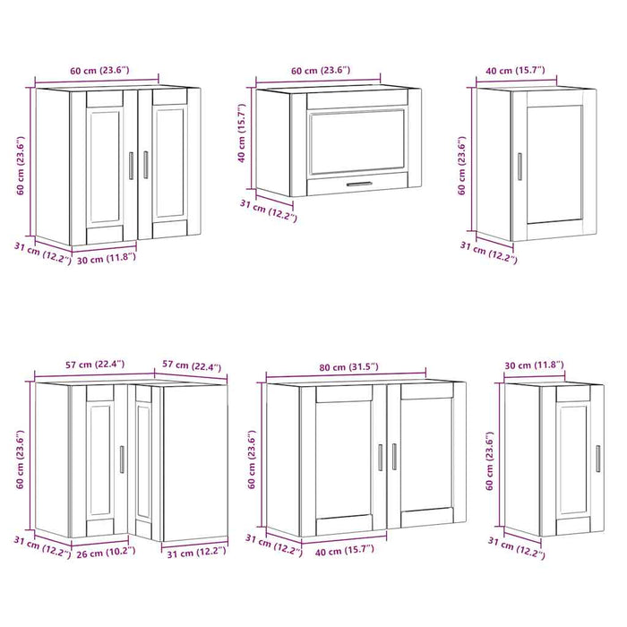 Set dulap de bucătărie 11 piese „Porto” lemn negru prelucrat WALTI