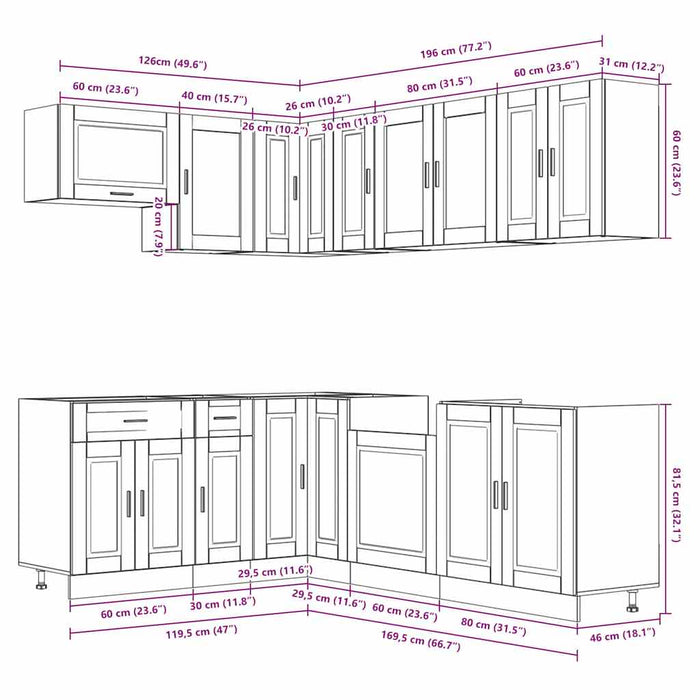 Set dulap de bucătărie din 11 piese „Porto” lemn stejar Sonoma WALTI