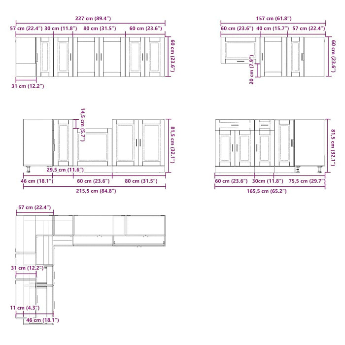 Set dulapuri de bucătărie 11 piese „Porto” gri beton Lemn WALTI