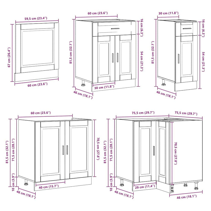 Set dulap de bucătărie 11 piese „Porto” stejar artizanal lemn - WALTI WALTI