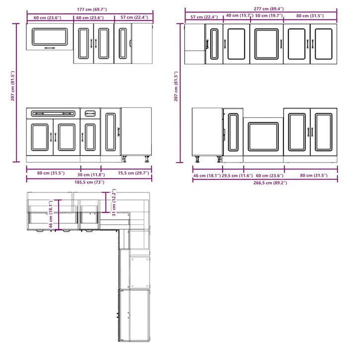 Set dulap de bucătărie 11 piese „Kalmar” stejar artizanal lemn WALTI