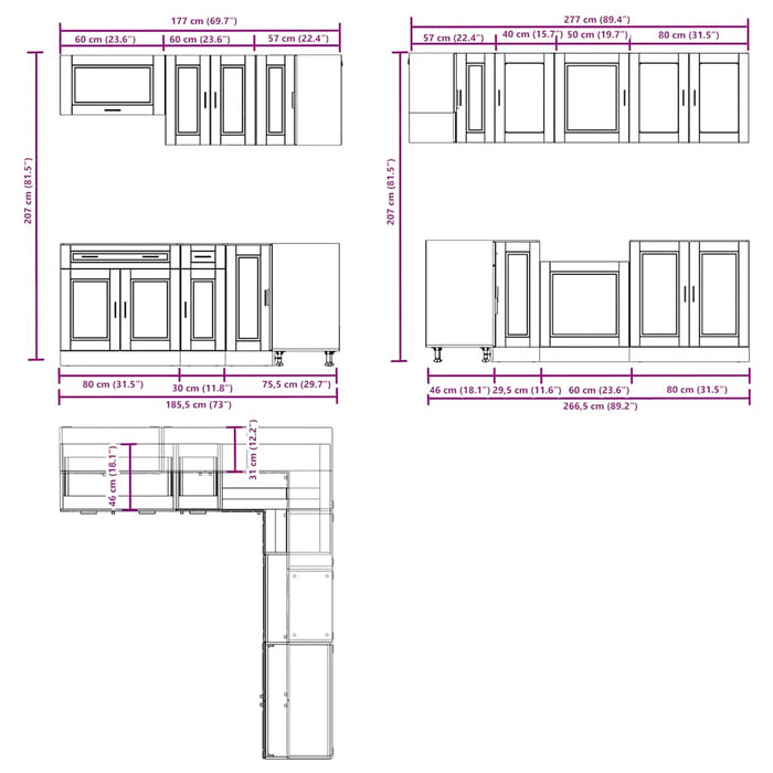 Set dulap de bucătărie 11 piese „Porto” lemn negru prelucrat WALTI