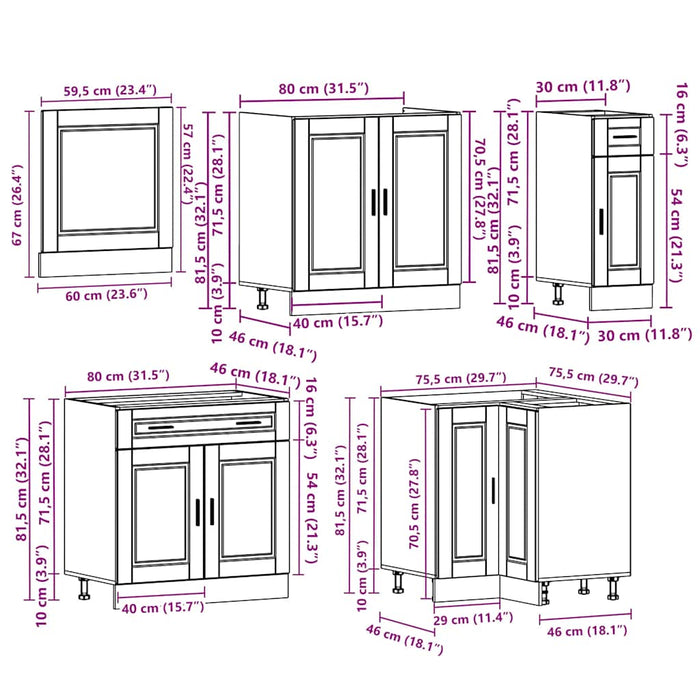 Set dulap de bucătărie 11 piese „Porto” lemn negru prelucrat WALTI