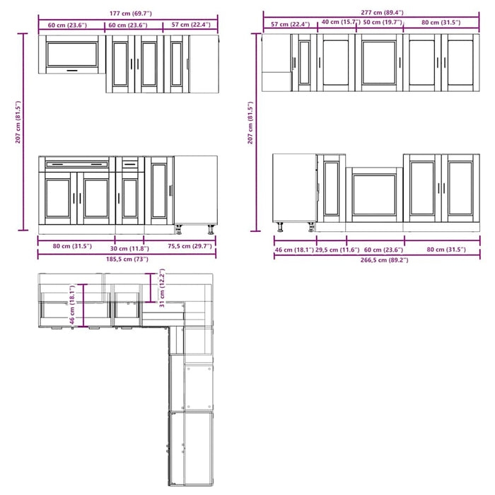 Set dulapuri de bucătărie 11 piese „Porto” gri beton Lemn WALTI