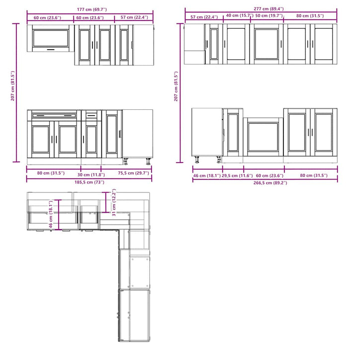 Set dulap de bucătărie 11 piese „Porto” stejar artizanal lemn WALTI