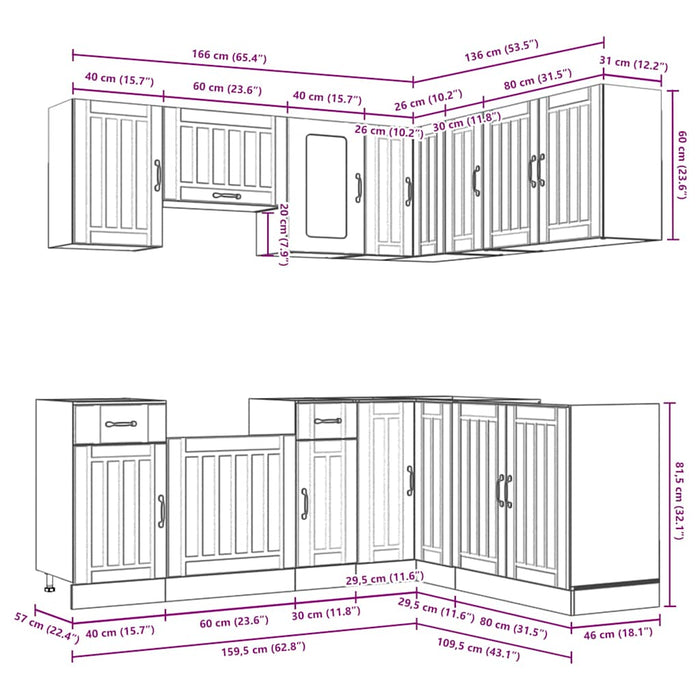 Set dulap de bucătărie 11 piese „Kalmar” stejar artizanal lemn WALTI