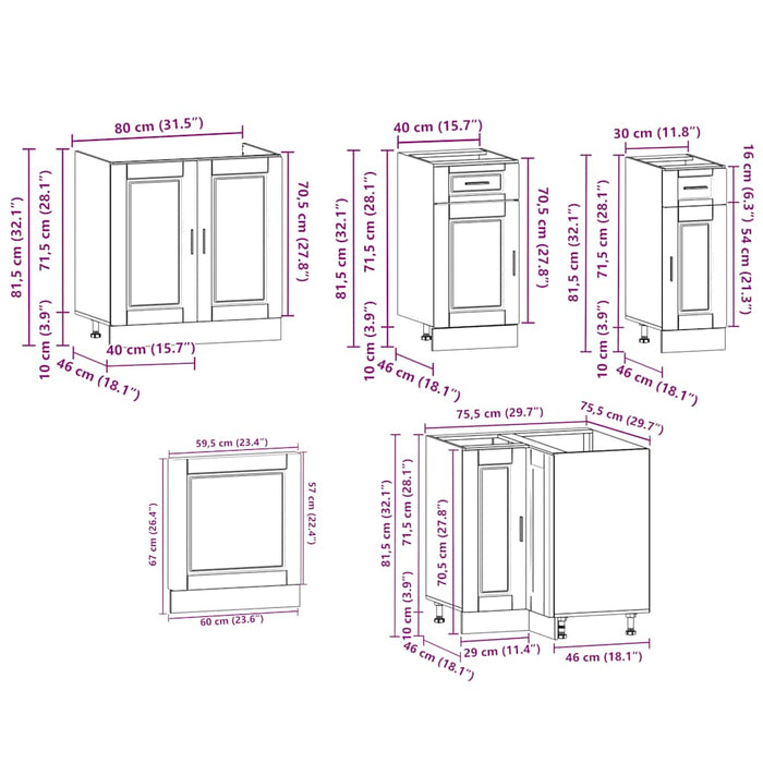 Set dulap de bucătărie 11 piese „Porto” lemn negru prelucrat WALTI