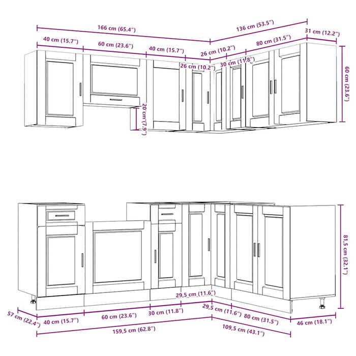 Set dulapuri de bucătărie 11 piese „Porto” gri beton Lemn WALTI