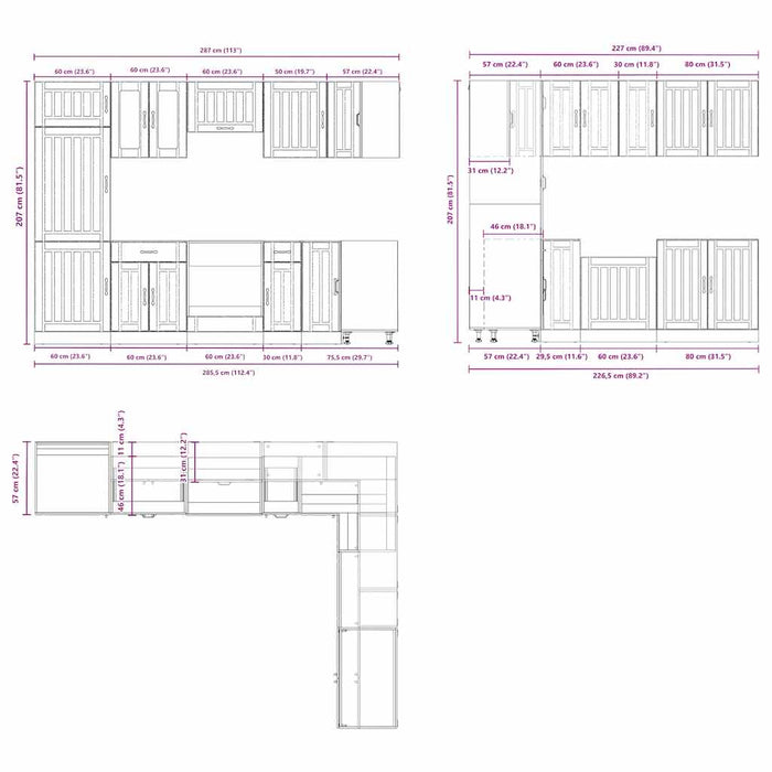 Set dulap de bucătărie din 14 piese „Lucca” Lemn prelucrat alb WALTI