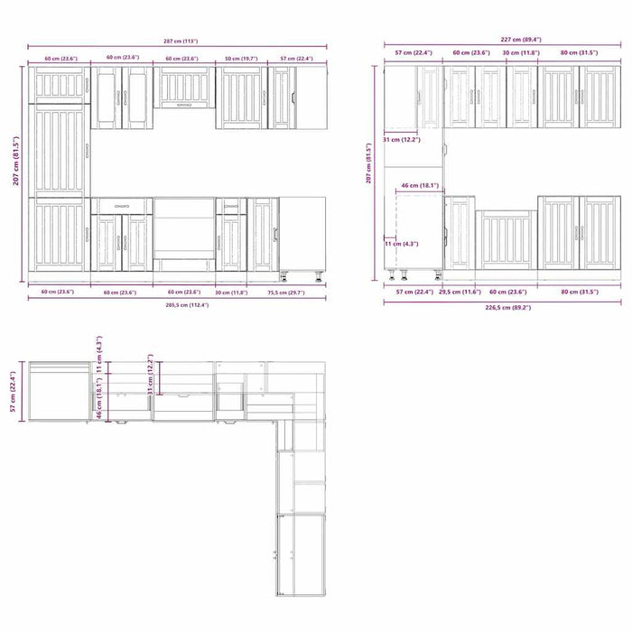 Set dulap de bucătărie 14 piese „Lucca” stejar artizanal lemn WALTI