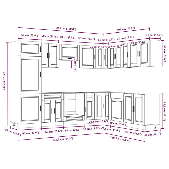 Set dulap de bucătărie 14 piese „Porto” lemn negru prelucrat WALTI