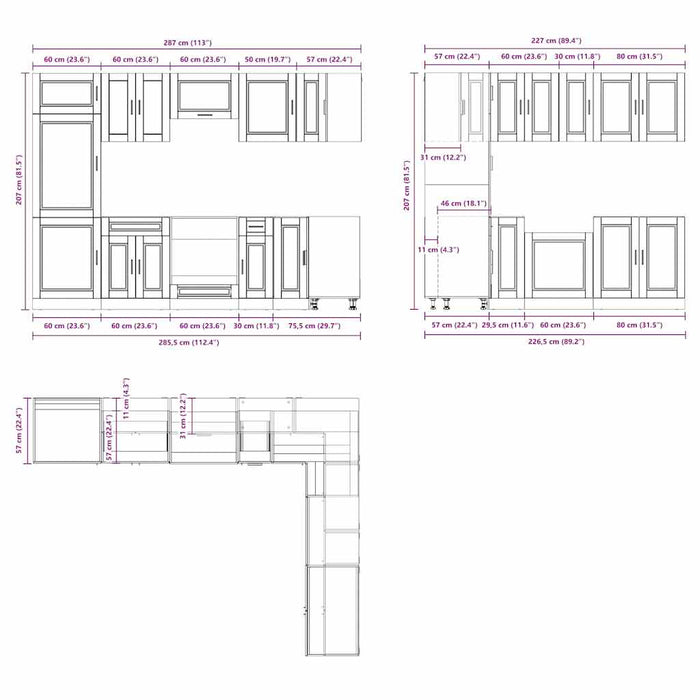 Set dulap de bucătărie 14 piese „Porto” lemn negru prelucrat WALTI