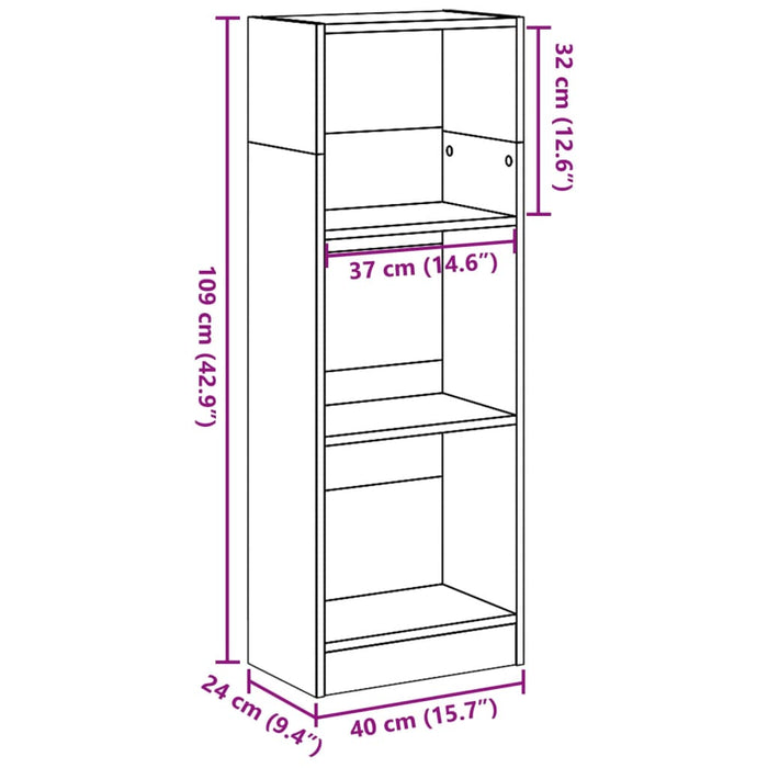 Bibliotecă, negru, 40x24x109 cm, lemn prelucrat - WALTI WALTI