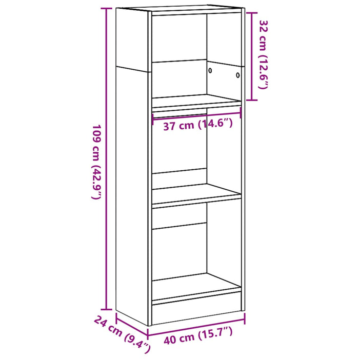 Bibliotecă, gri beton, 40x24x109 cm, lemn prelucrat - WALTI WALTI