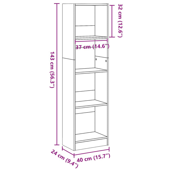 Bibliotecă, gri beton, 40x24x143 cm, lemn prelucrat - WALTI WALTI