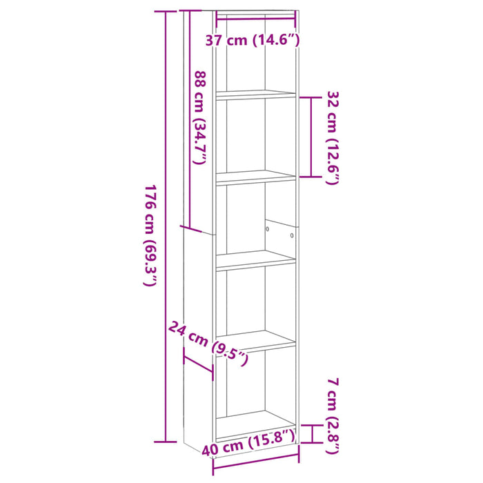 Bibliotecă, negru, 40x24x176 cm, lemn prelucrat - WALTI WALTI