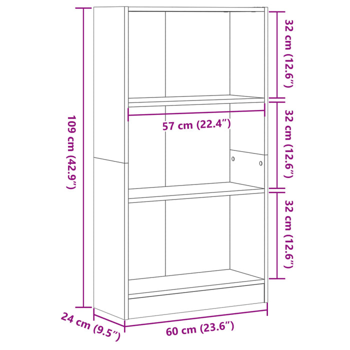 Bibliotecă, gri sonoma, 60x24x109 cm, lemn prelucrat - WALTI WALTI