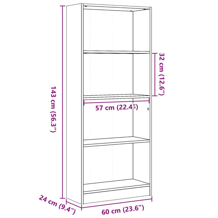 Bibliotecă, alb, 60x24x143 cm, lemn prelucrat - WALTI WALTI