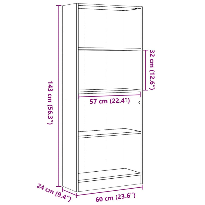 Bibliotecă, stejar sonoma, 60x24x143 cm, lemn prelucrat - WALTI WALTI