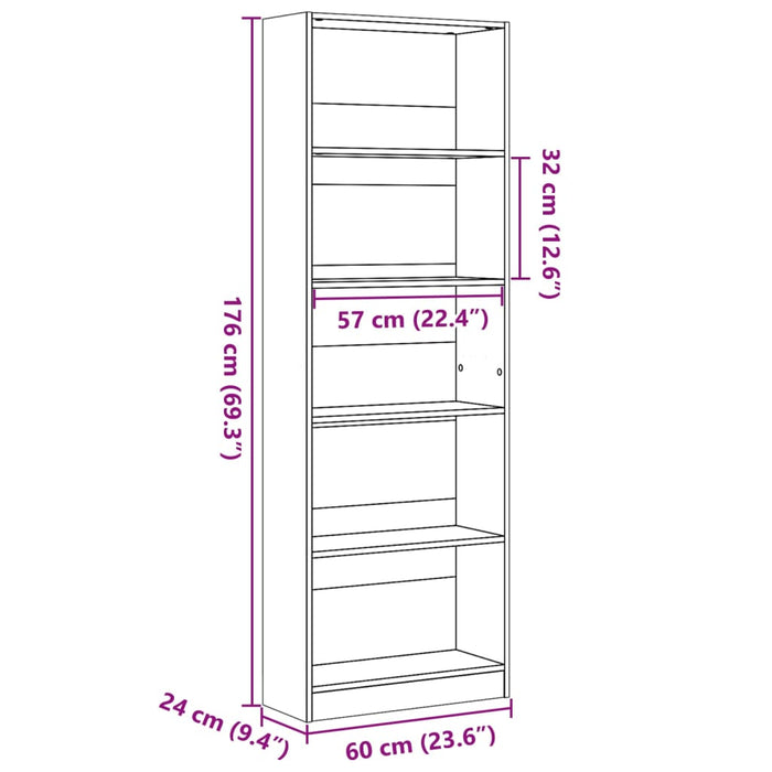 Bibliotecă, negru, 60x24x176 cm, lemn prelucrat - WALTI WALTI