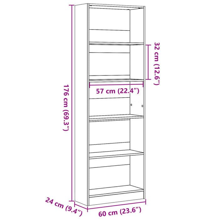 Bibliotecă, stejar sonoma, 60x24x176 cm, lemn prelucrat - WALTI WALTI