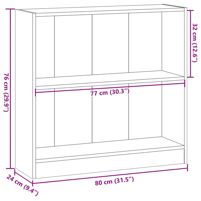 Bibliotecă, gri sonoma, 80x24x76 cm, lemn prelucrat - WALTI WALTI