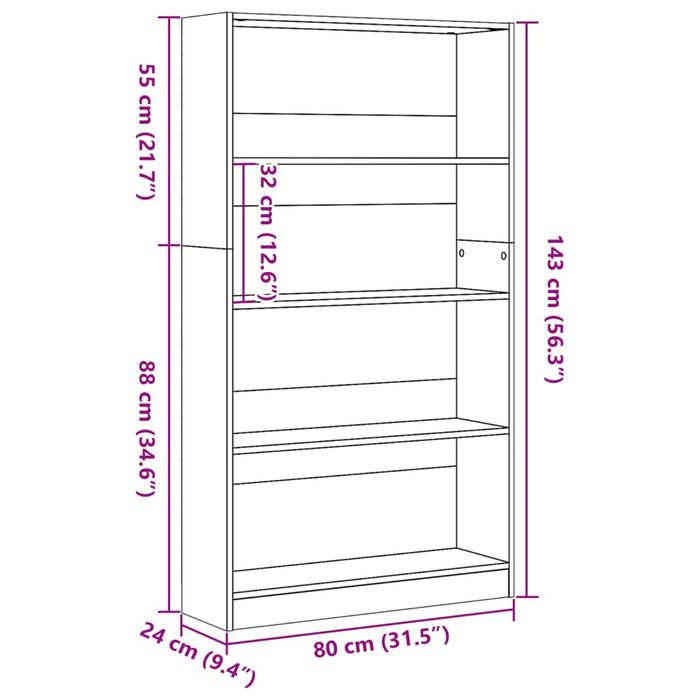 Bibliotecă, alb, 80x24x143 cm, lemn prelucrat - WALTI WALTI