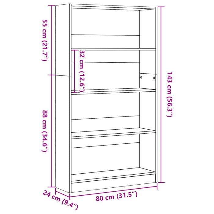 Bibliotecă, gri beton, 80x24x143 cm, lemn prelucrat - WALTI WALTI