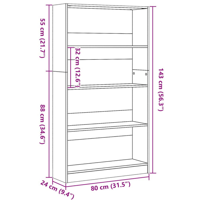 Bibliotecă, stejar fumuriu, 80x24x143 cm, lemn prelucrat - WALTI WALTI