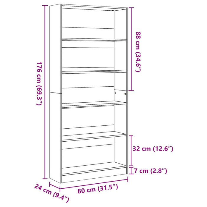 Bibliotecă, gri beton, 80x24x176 cm, lemn prelucrat - WALTI WALTI