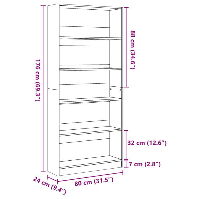 Bibliotecă, stejar maro, 80x24x176 cm, lemn prelucrat - WALTI WALTI