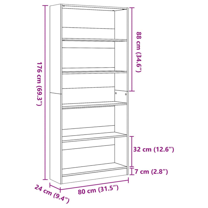 Bibliotecă, stejar artizanal, 80x24x176 cm, lemn prelucrat - WALTI WALTI