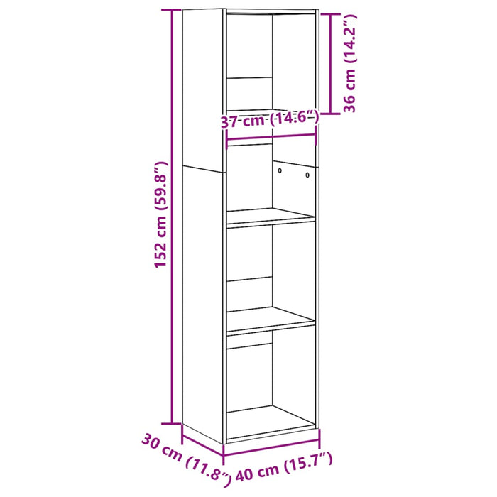 Bibliotecă, gri beton, 40x30x152 cm, lemn prelucrat - WALTI WALTI