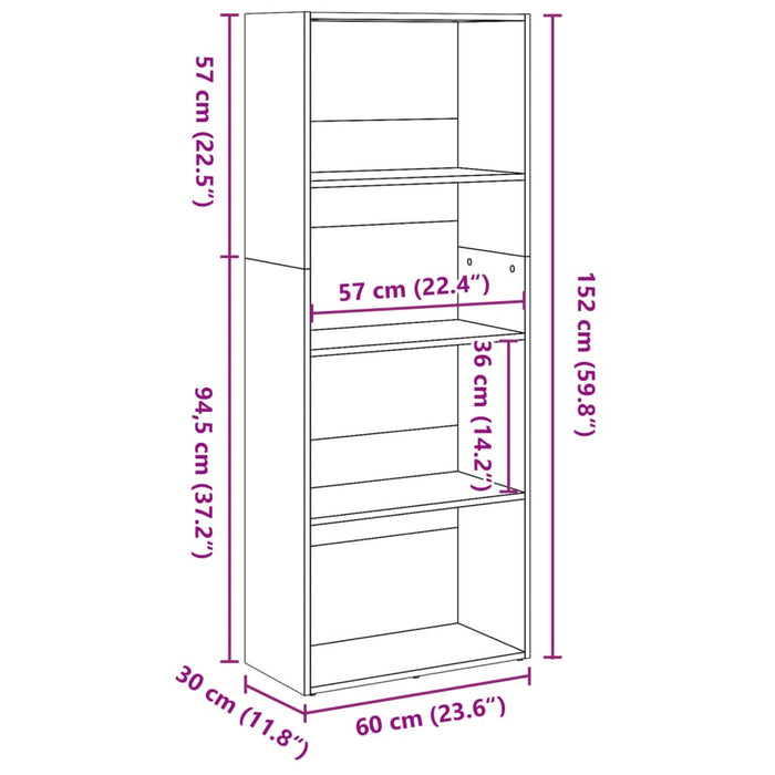 Bibliotecă, alb, 60x30x152 cm, lemn prelucrat - WALTI WALTI