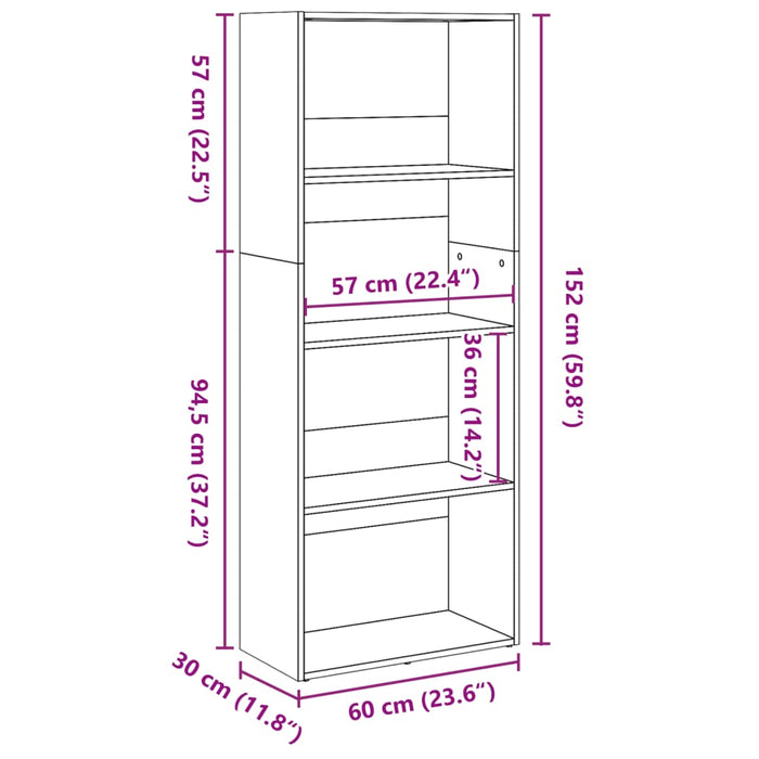 Bibliotecă, negru, 60x30x152 cm, lemn prelucrat - WALTI WALTI