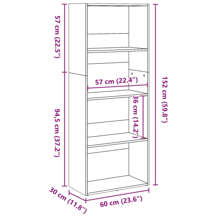 Bibliotecă, stejar sonoma, 60x30x152 cm, lemn prelucrat - WALTI WALTI