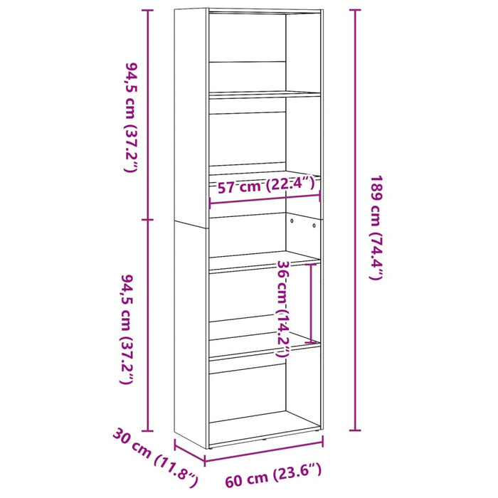 Bibliotecă, alb, 60x30x189 cm, lemn prelucrat - WALTI WALTI