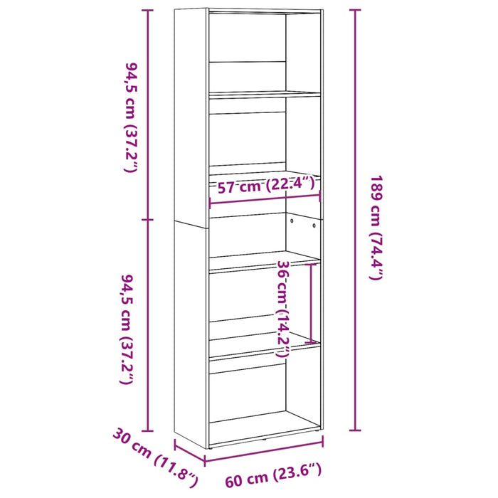 Bibliotecă, stejar sonoma, 60x30x189 cm, lemn prelucrat - WALTI WALTI