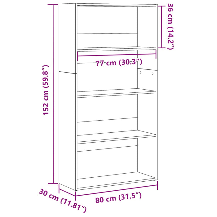 Bibliotecă, negru, 80x30x152 cm, lemn prelucrat - WALTI WALTI