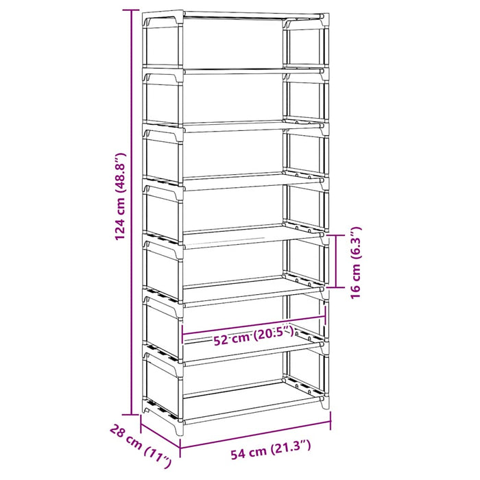 Suport pantofi cu 8 niveluri, gri 54x28x124 cm, nețesut - WALTI WALTI